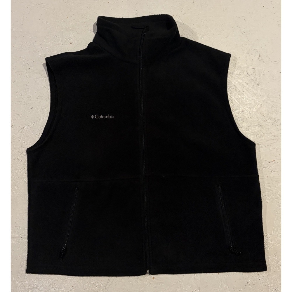 Vintage Columbia Vest Mens XL Black Fleece Full Zip Outdoor Hiking‎ Pockets